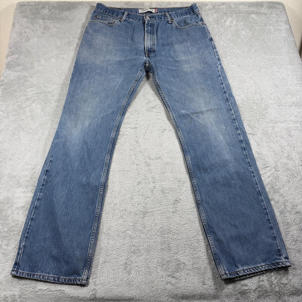 Levis 505 Jeans Mens 36x34 Blue Light Wash Straight Leg Denim Regular Fit